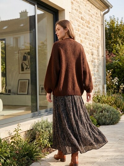 Grossiste LAFÉEROSE - Gilet cardigan uni en laine à manches bouffantes Grossiste LAFÉEROSE - Gilet cardigan uni en laine à manches bouffantes