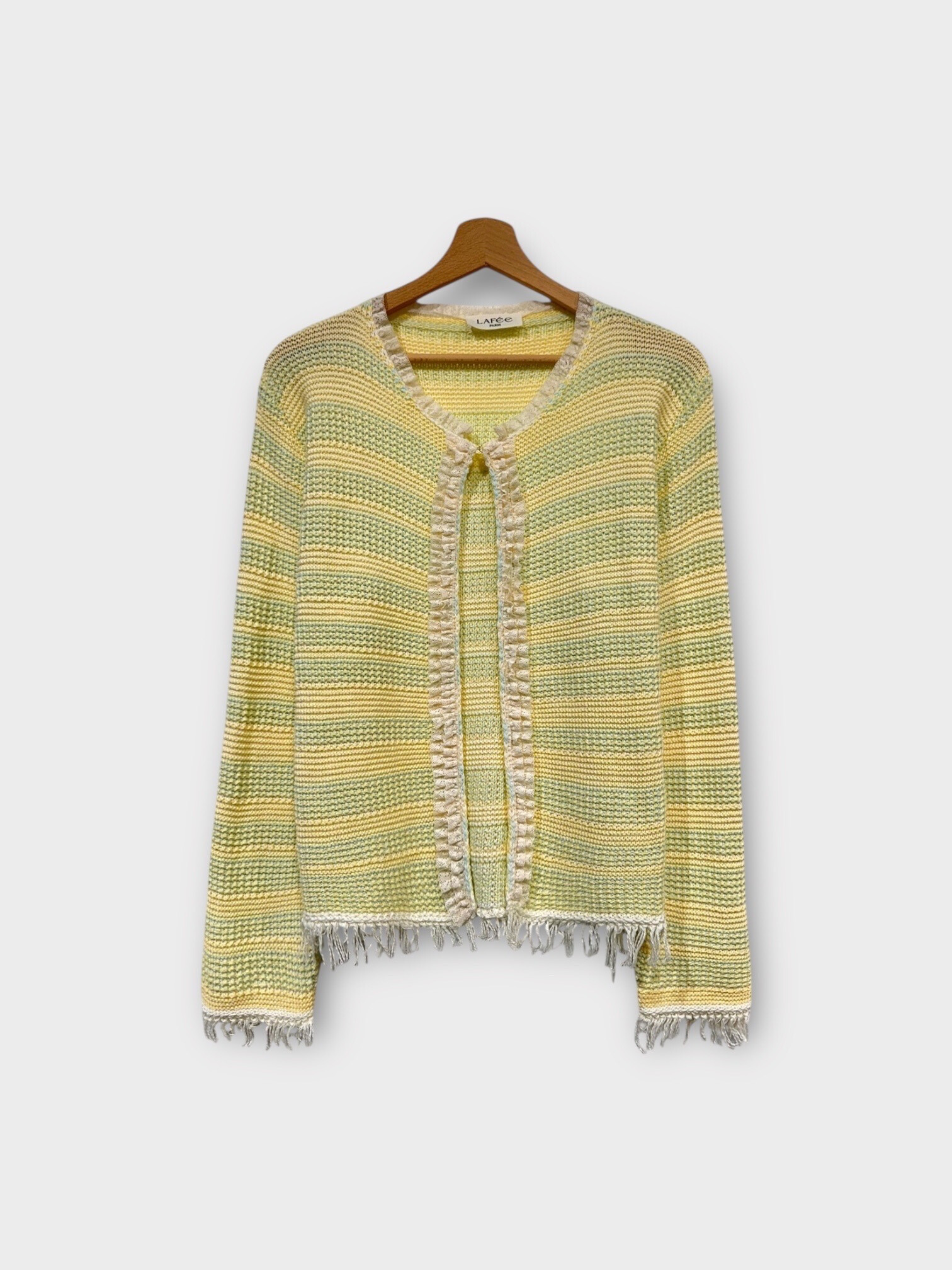 Wholesaler LAFÉEROSE - Vest - Cotton cardigan, colorful knitted lace stripes with clasp