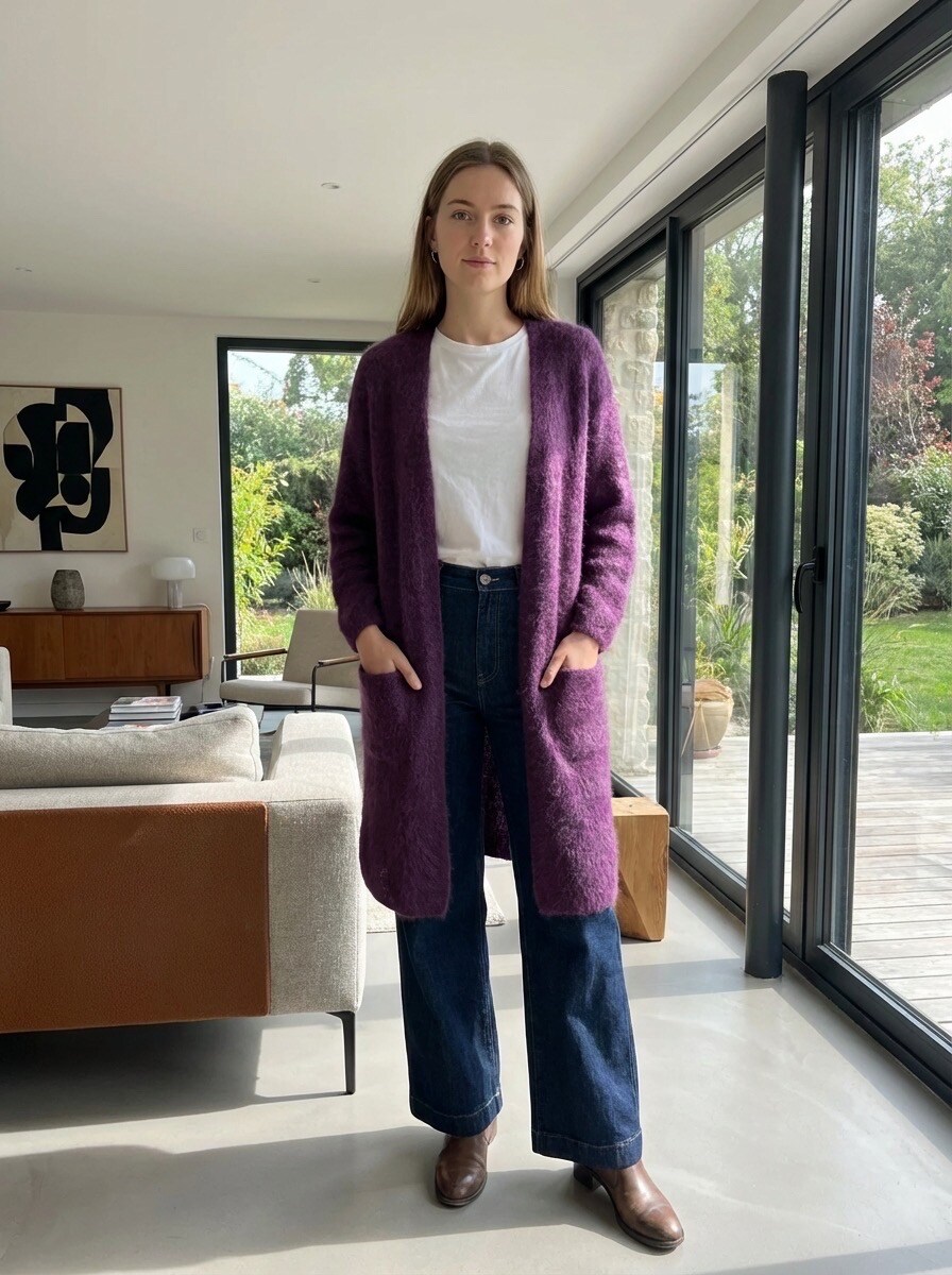 Großhändler LAFÉEROSE - Mittlere lange Strickjacke in Alpaka und weiche Wolle mit Taschen