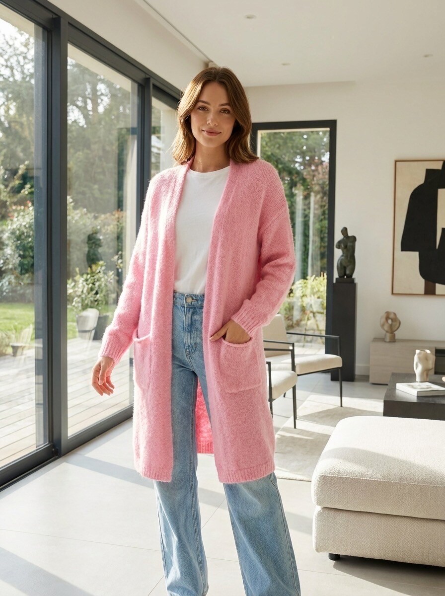 Großhändler LAFÉEROSE - Mittlere lange Strickjacke in Alpaka und weiche Wolle mit Taschen