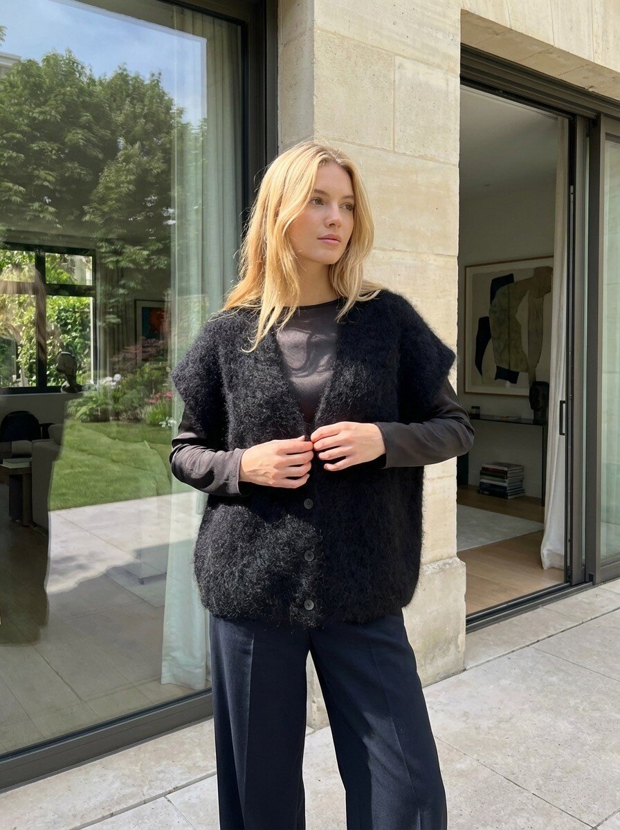 Grossista LAFÉEROSE - 80% MOHAIR Morbido gilet maglione senza maniche con bottoni
