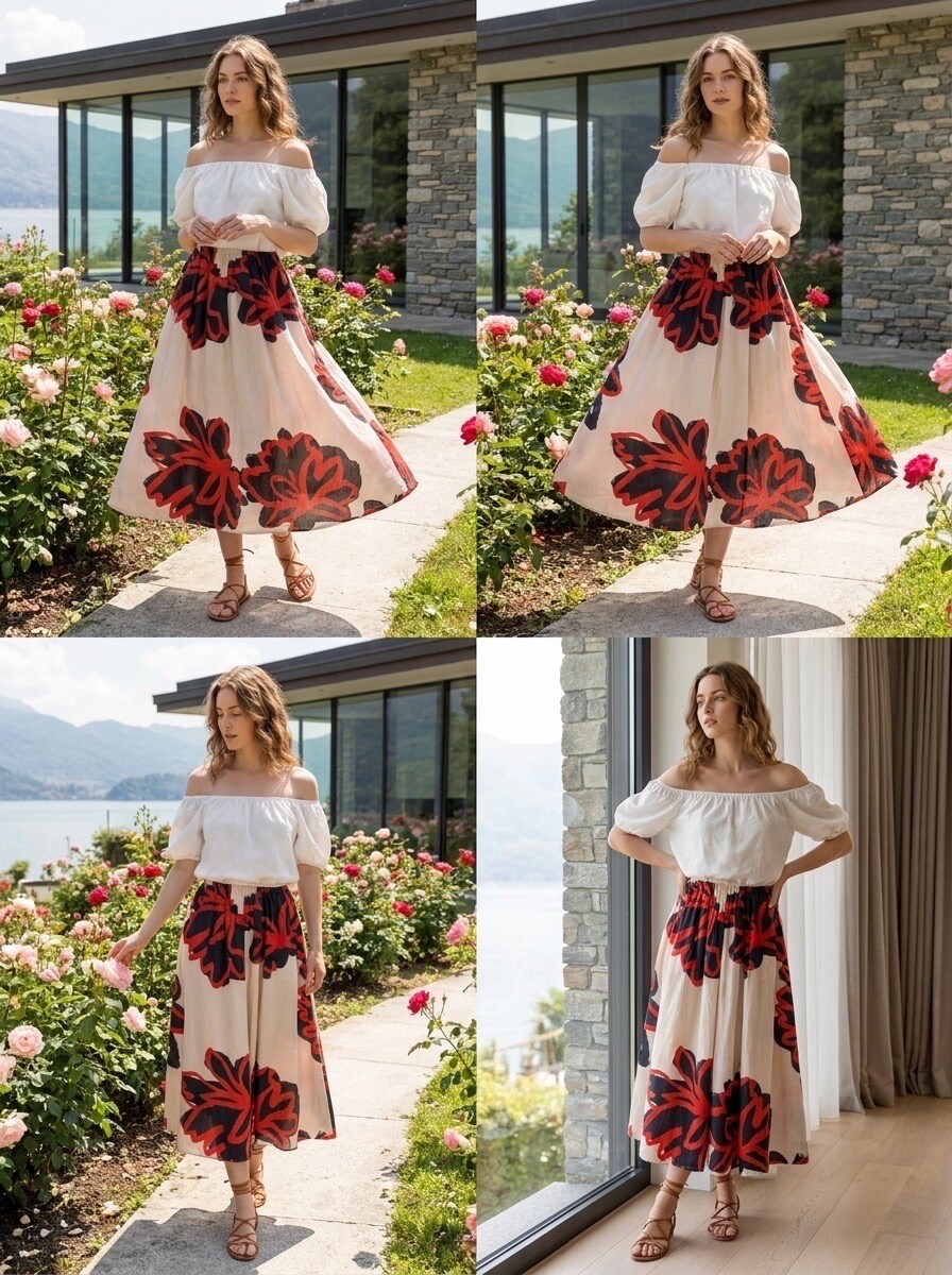 Großhändler LAFÉEROSE - Langer Trapezrock 100% ausreichend und ausgestellte gedruckte flüssige Baumwolle - Bohemian Chic