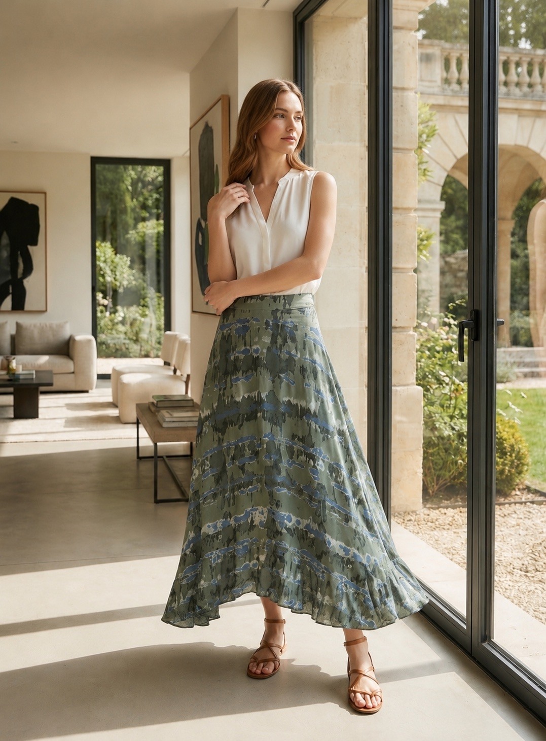 Grossiste LAFÉEROSE - Jupe longue en viscose fluide et évasée à imprimé tie and dye - trapèze dra