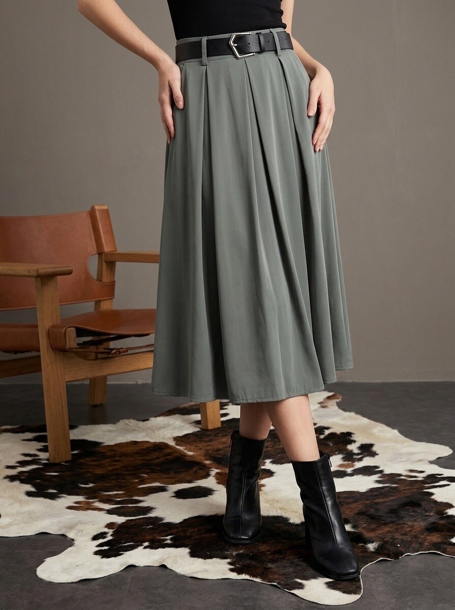 Grossiste LAFÉEROSE - Jupe longue en viscose fluide évasée à poches et ceinture