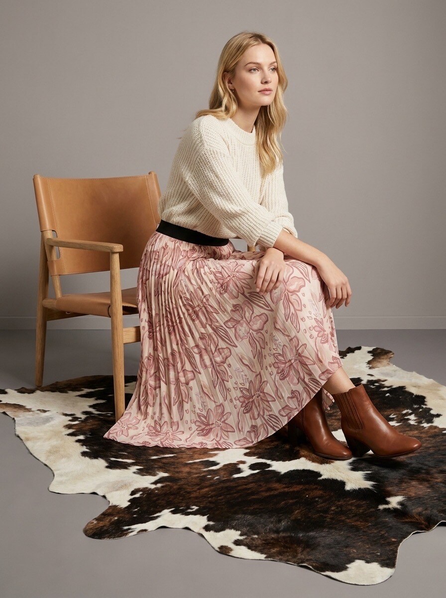 Grossiste LAFÉEROSE - Jupe longue plissée fluide imprimé coloris printanier avec doublure en viscose