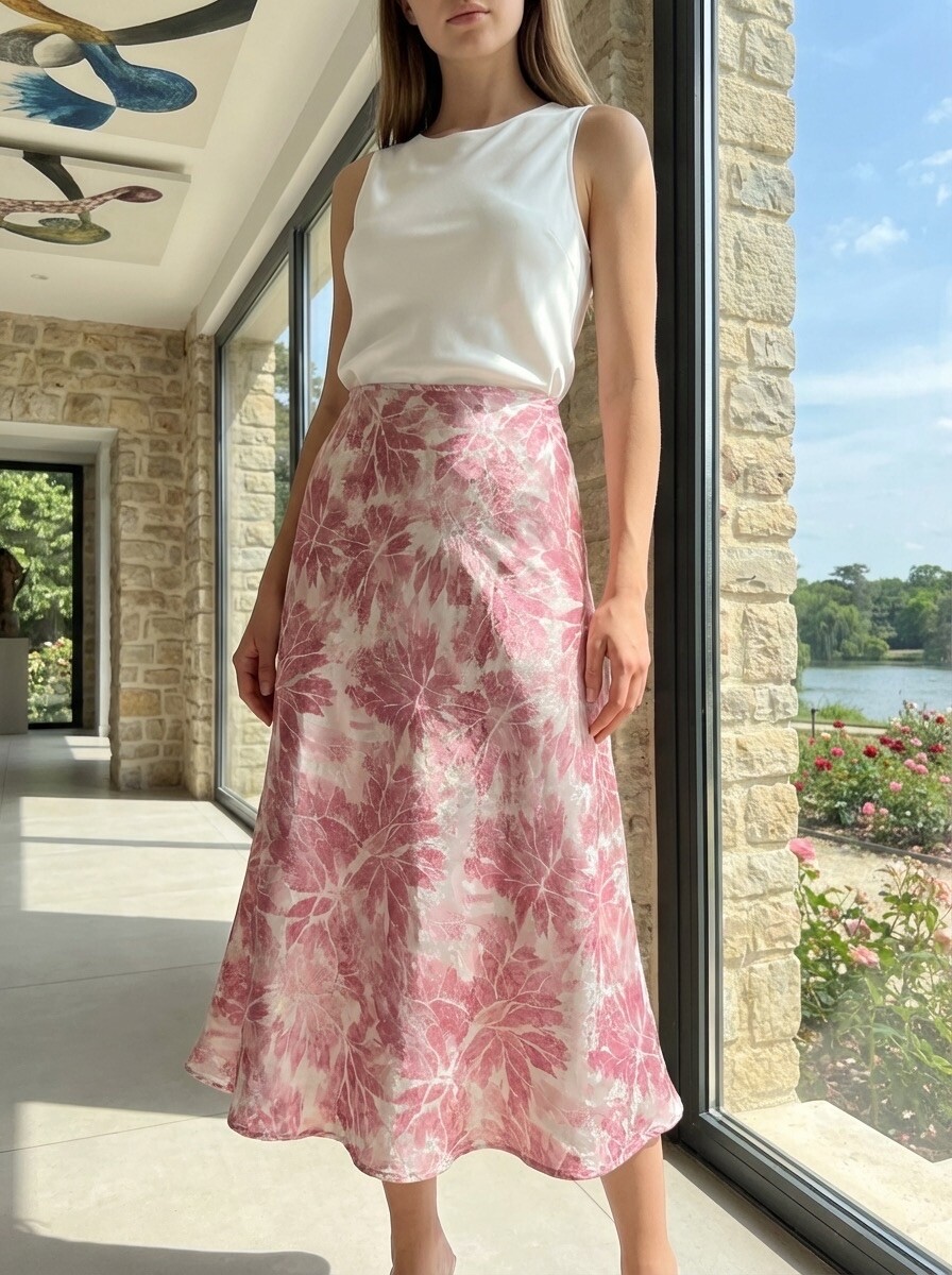 Grossiste LAFÉEROSE - Jupe longue fluide à imprimé fleuri et broderie effet soie et satin