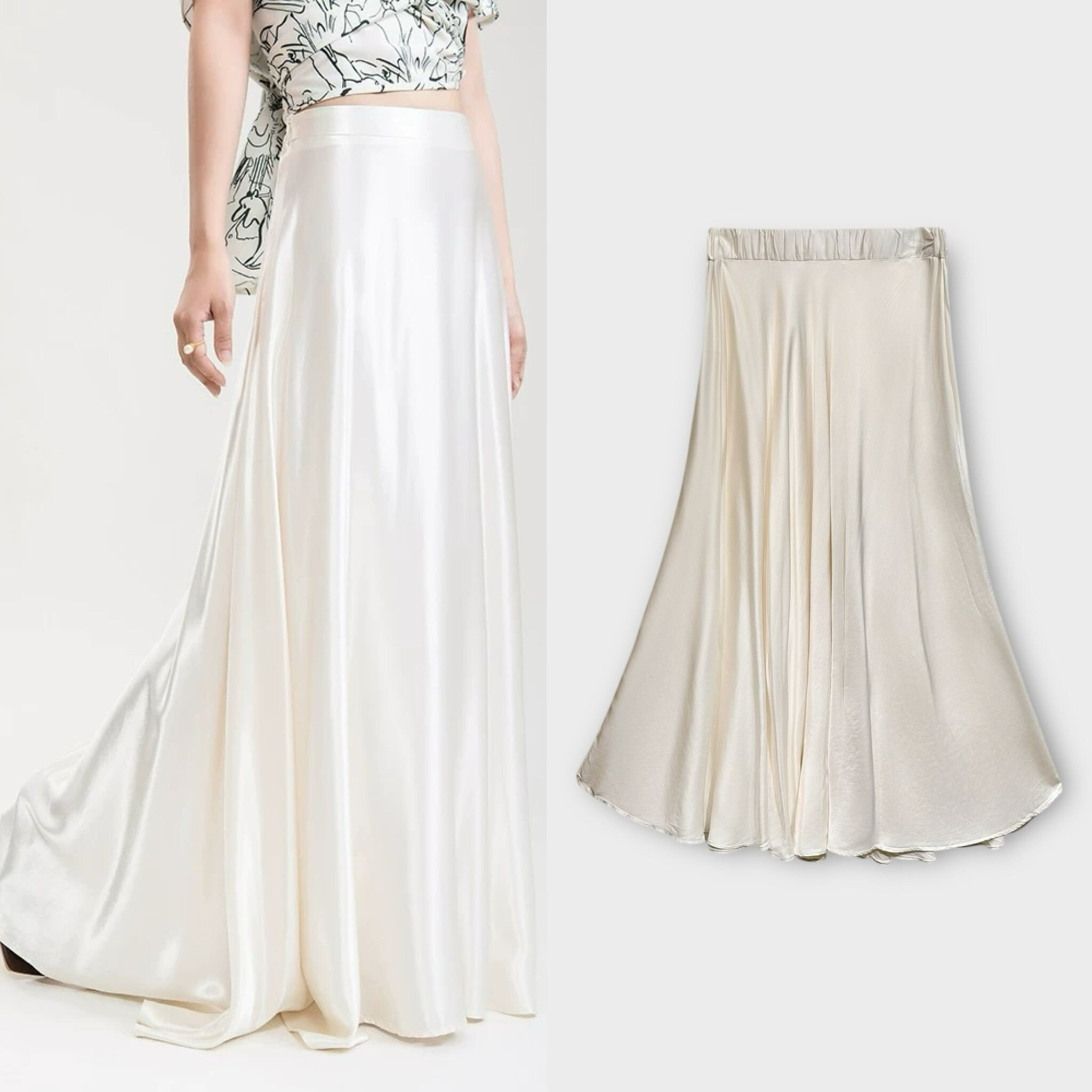 Grossiste LAFÉEROSE - Jupe longue maxi 100% viscose fluide satiné et très évasée « volante » - chic