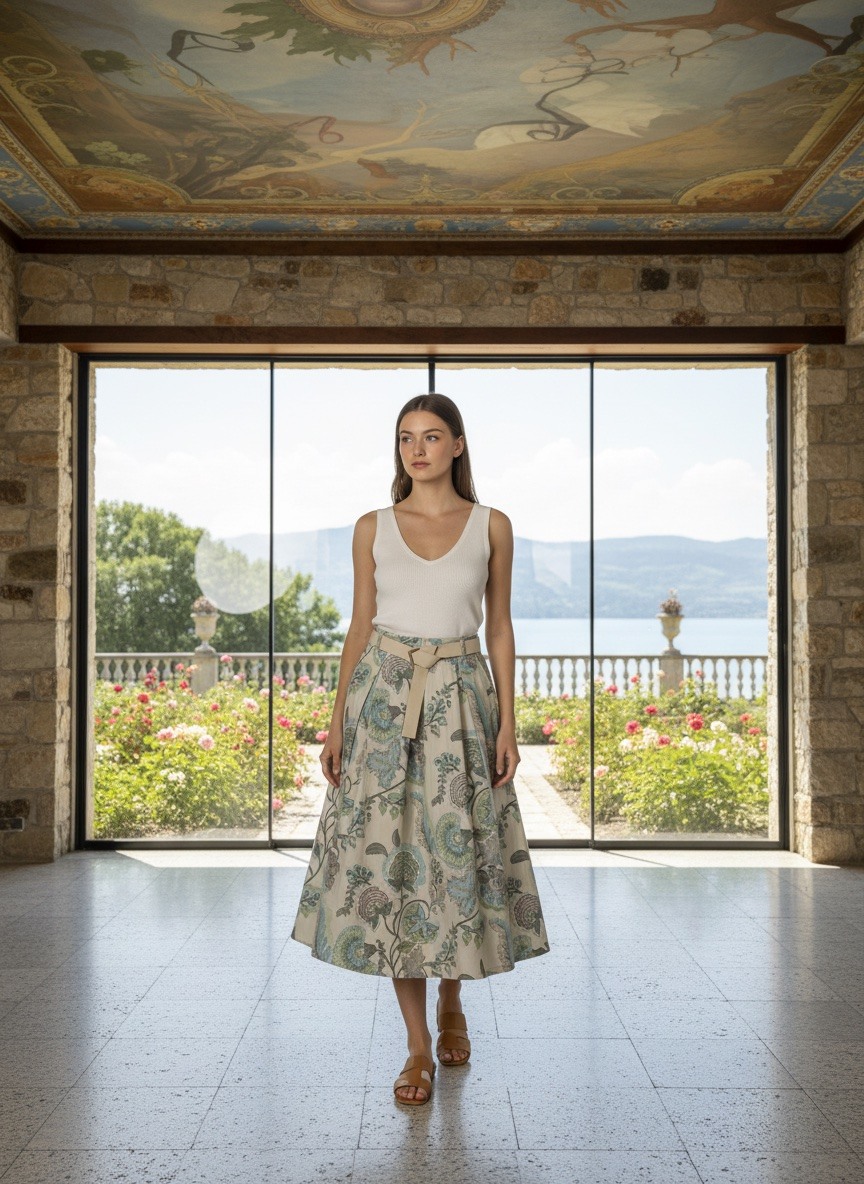 Mayorista LAFÉEROSE - Falda Midi de Algodón Estampada Bohemia