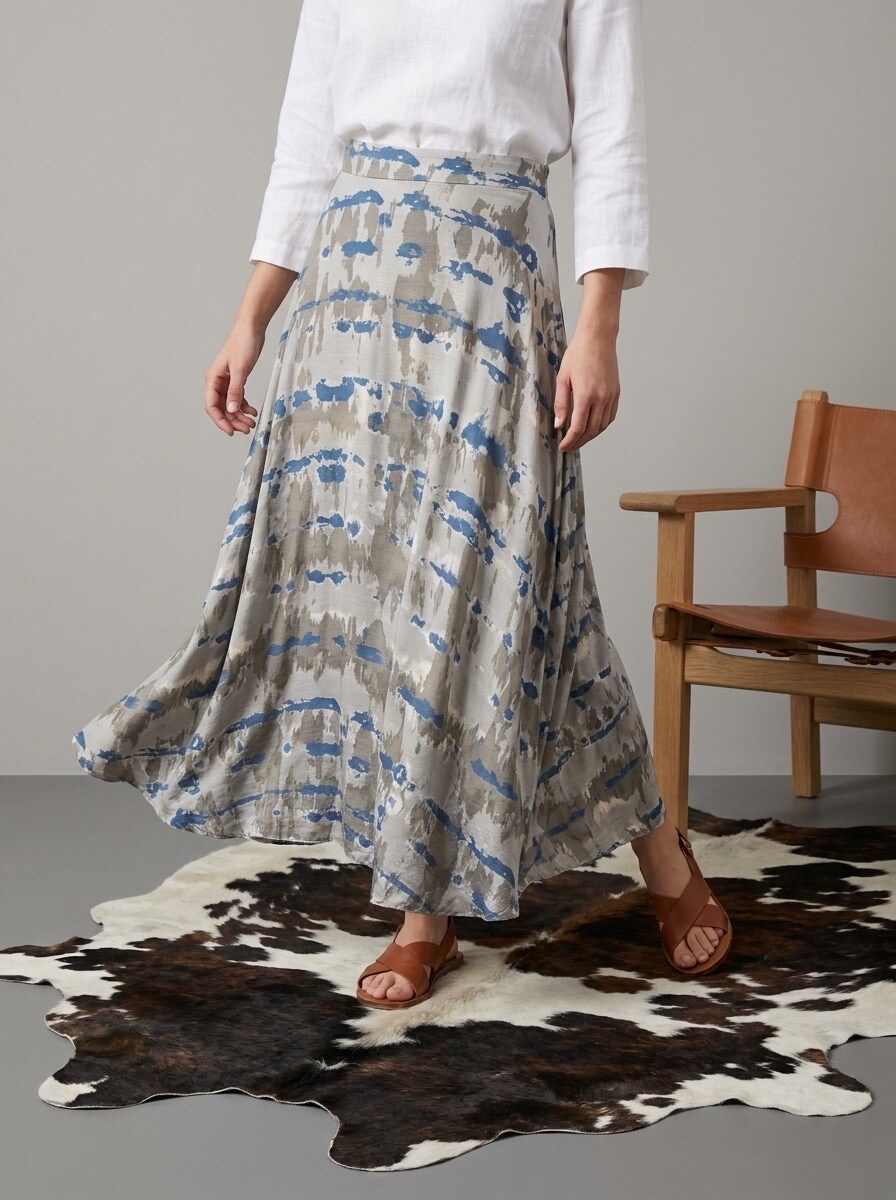 Grossiste LAFÉEROSE - Jupe longue en viscose fluide et évasée à imprimé tie and dye - trapèze dra