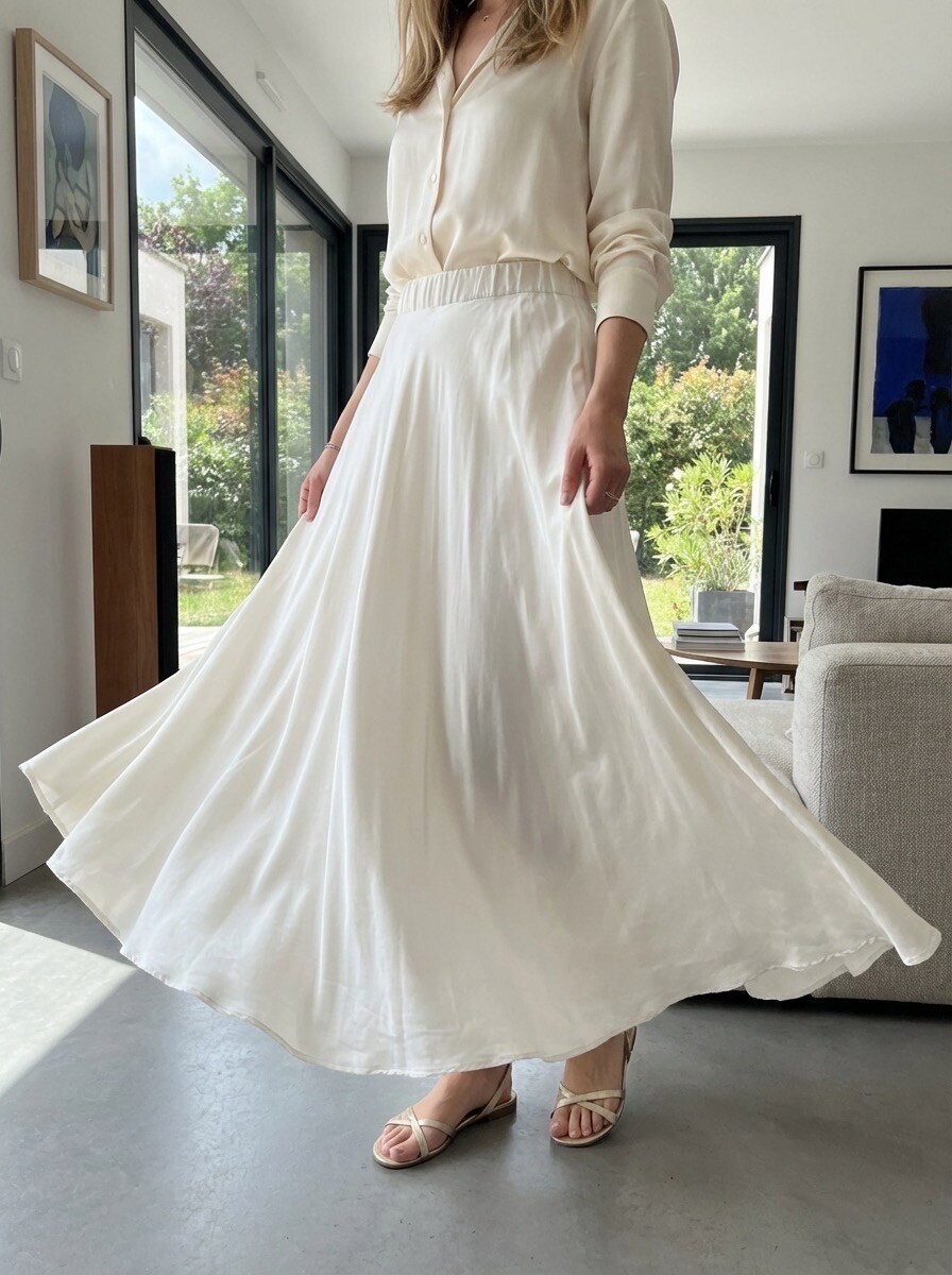 Großhändler LAFÉEROSE - Maxi-Langrock 100% fließende Satin-Viskose, sehr ausgestellter 'fließender' Schnitt - schick und elegant
