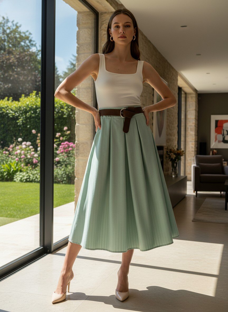 Grossiste LAFÉEROSE - Jupe longue trapèze en viscose à paillettes évasé à poches et ceinture chic