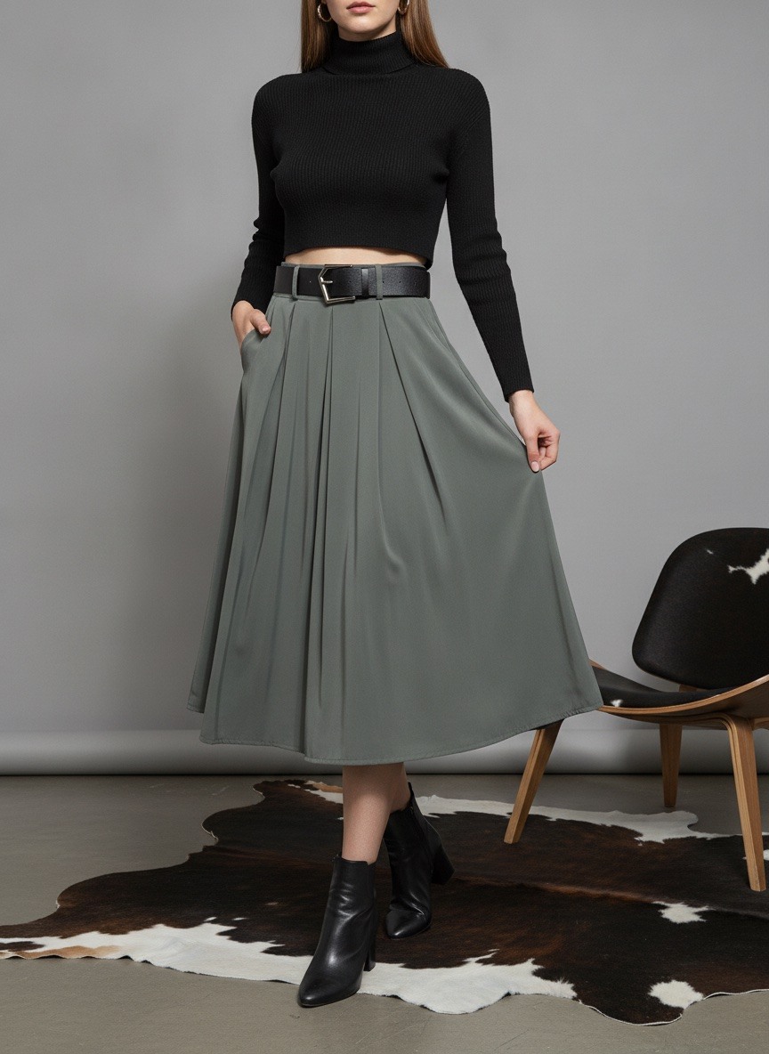 Grossiste LAFÉEROSE - Jupe longue en viscose fluide évasée à poches et ceinture