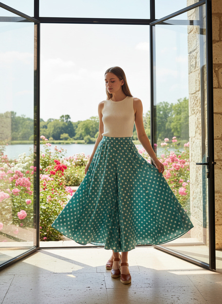 Mayorista LAFÉEROSE - Falda larga fluida de vuelo estampada con peso - efecto seda - elegante chic