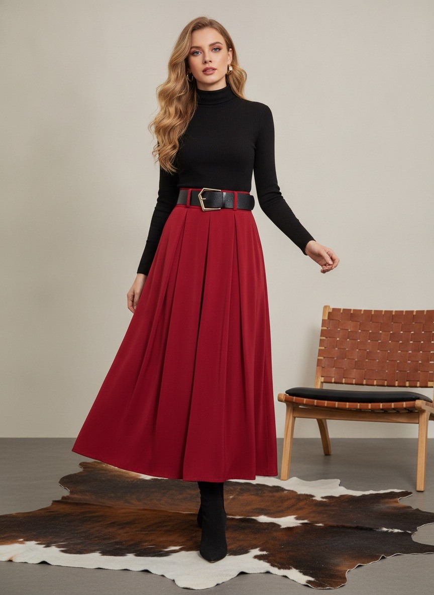 Grossiste LAFÉEROSE - Jupe longue en viscose fluide évasée à poches et ceinture