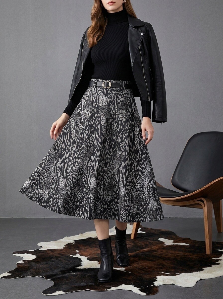 Grossiste LAFÉEROSE - Jupe longue fluide évasée imprimée avec ceinture chic casual