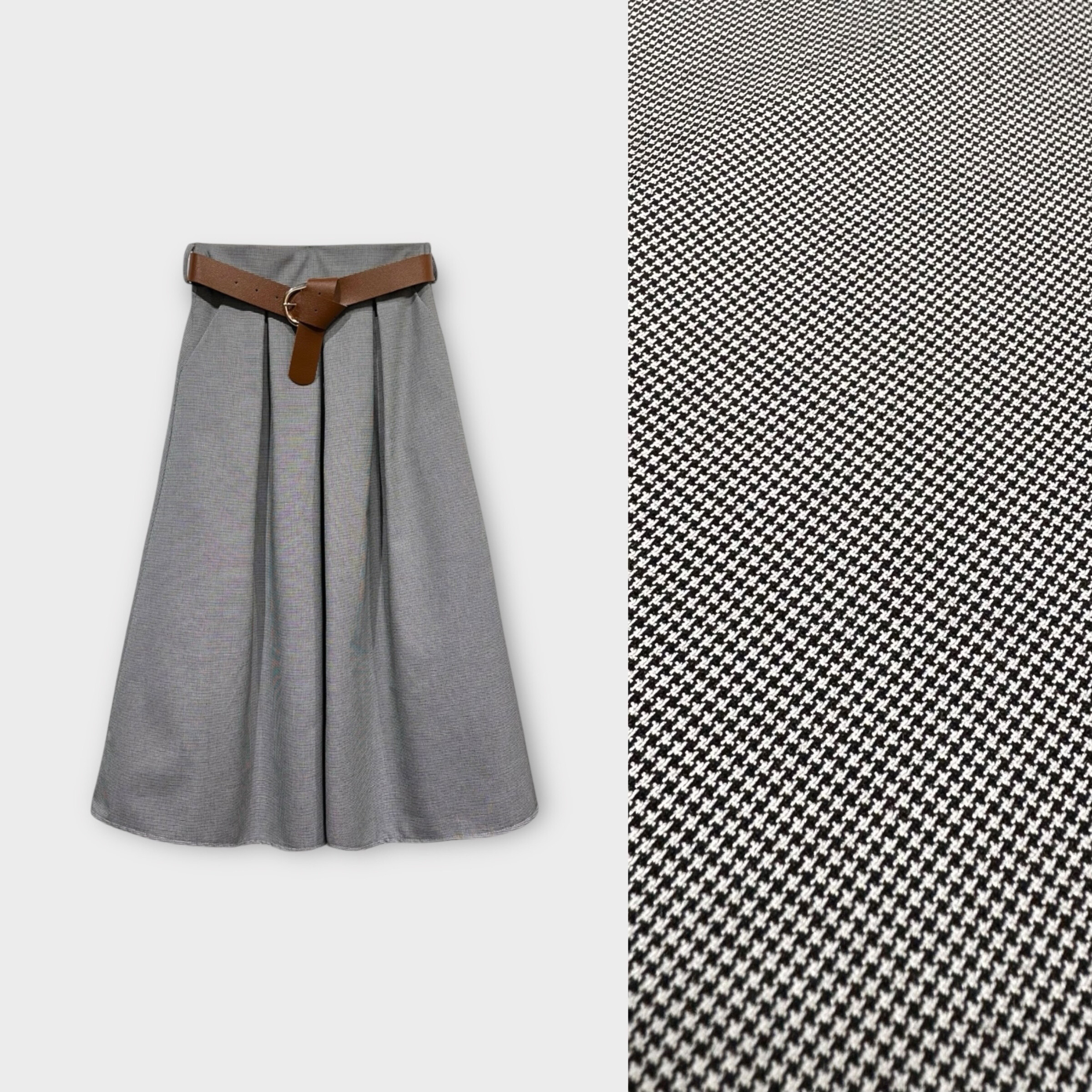 Wholesaler LAFÉEROSE - Long flared viscose gingham check skirt with pockets and pretty belt