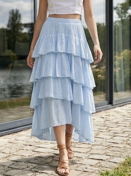 Grossiste LAFÉEROSE - Jupe longue en gaze de coton évasée avec doublure - style casual