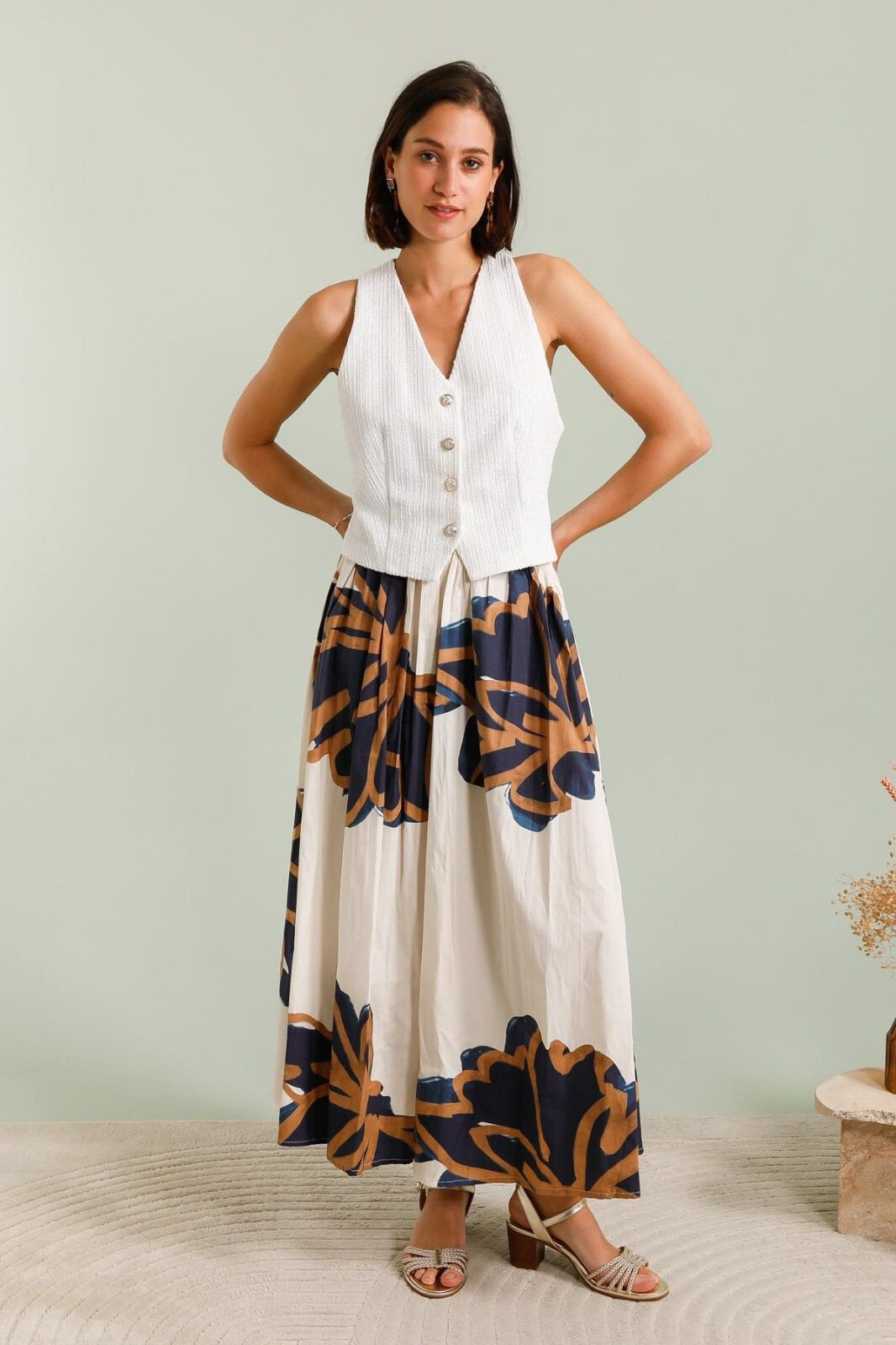 Grossista LAFÉEROSE - Skirt trapezio lungo 100% 100% ampio e svasato fluido cotone - bohémien chic
