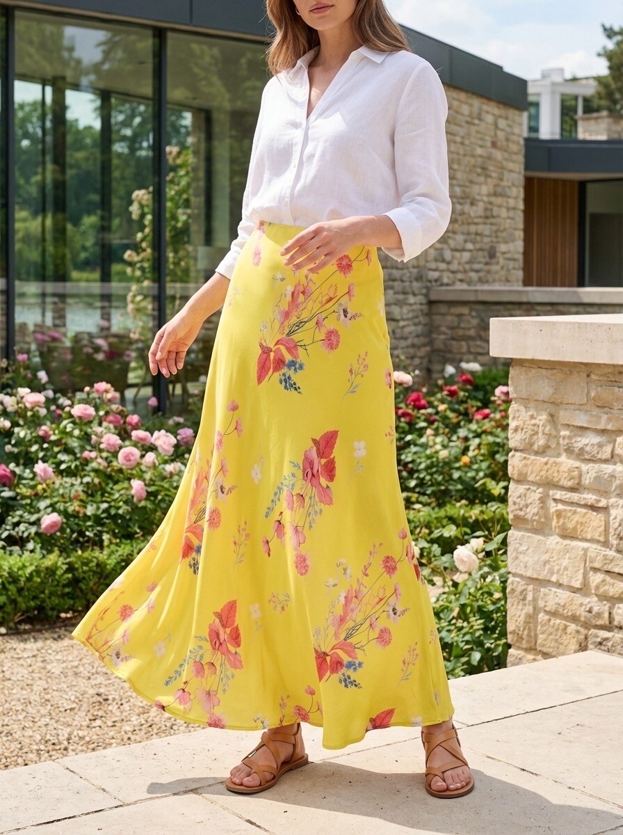 Grossiste LAFÉEROSE - Jupe longue 100% en viscose fluide évasée coupe sirène à imprimé fleuris chic