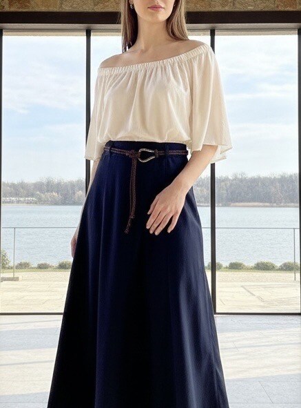 Grossiste LAFÉEROSE - Jupe longue en lin et viscose à poches et ceinture - ample et évasée