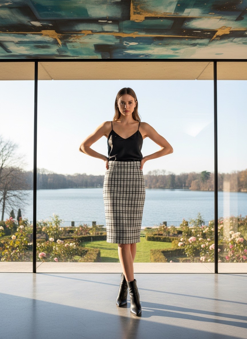 Grossiste LAFÉEROSE - Jupe mi-longue en tweed en coton à détails mini fente à l’arrière à zip