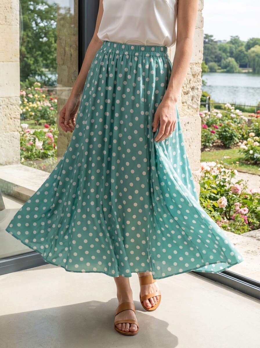 Grossiste LAFÉEROSE - Jupe longue fluide évasée imprimée à poids - effet soie - chic élégant