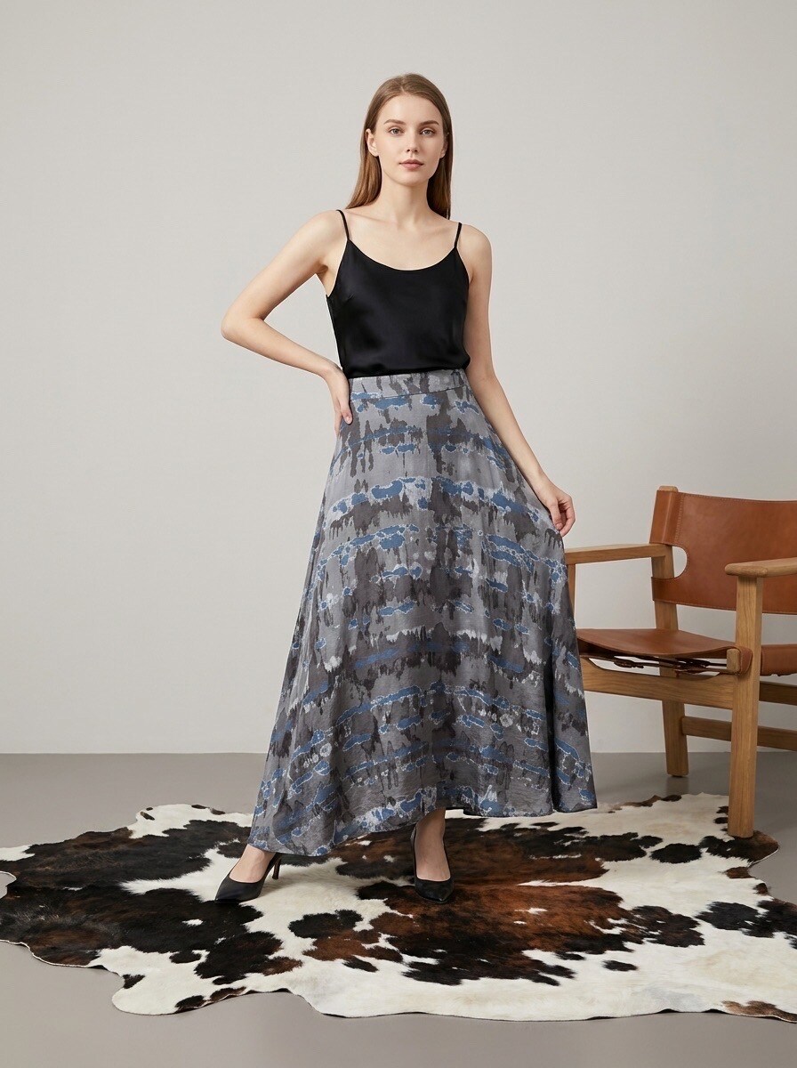 Grossiste LAFÉEROSE - Jupe longue en viscose fluide et évasée à imprimé tie and dye - trapèze dra
