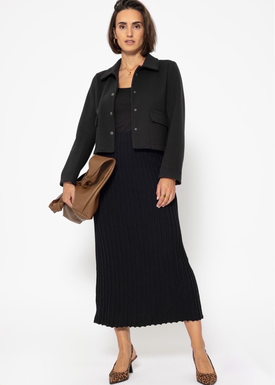 Wholesaler LAFÉEROSE - MAXI LONG PLEATED STRIPED LINE SKIRT FINE KNIT HIGH LOW WAIST ELASTIC