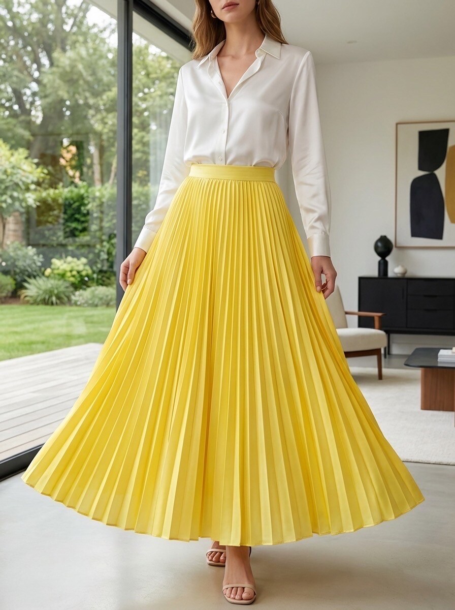 Mayorista LAFÉEROSE - FALDA LARGA ELEGANTE CHIC SOLENE PLISADA CON VOLANTES