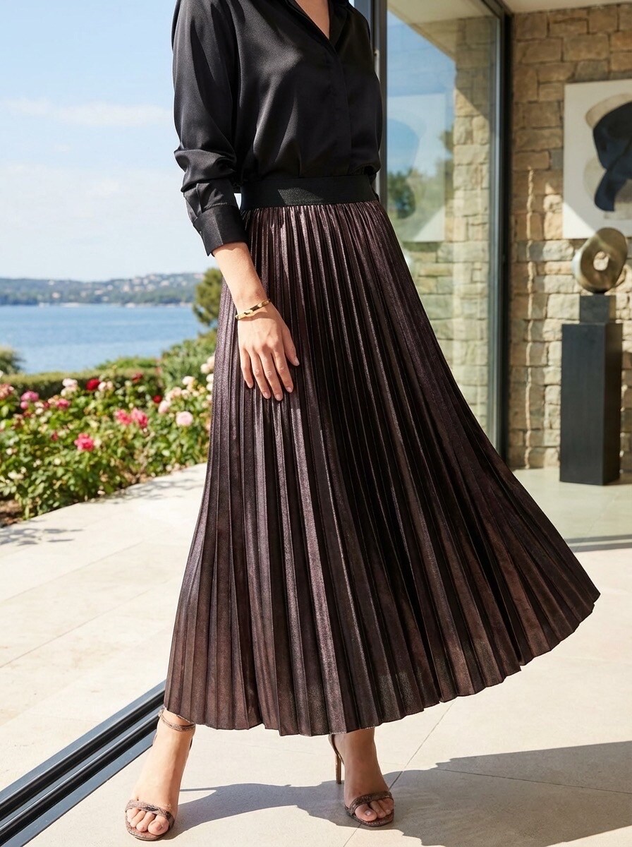 Grossista LAFÉEROSE - GONNA SVASATA FLUIDA CHIC PLISSÉ LUNGA ELEGANTE SELENA TRENDY