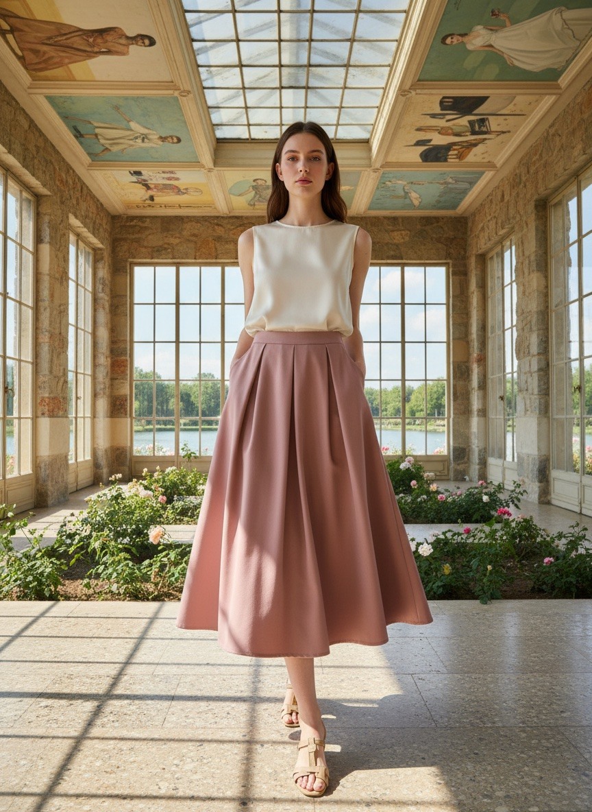 Mayorista LAFÉEROSE - Falda larga evasé fluida trapecio cintura elástica chic elegante cinturón