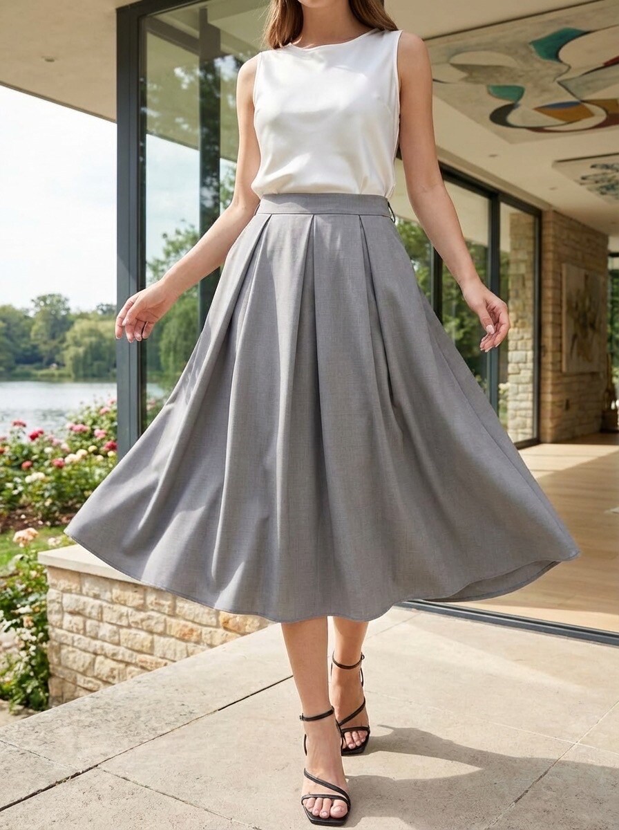 Grossiste LAFÉEROSE - Jupe longue évasé fluide trapèze taille élastique chic élégant ceinture