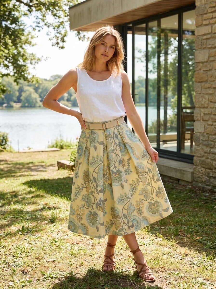 Grossiste LAFÉEROSE - Jupe Midi en Coton Imprimée Bohème