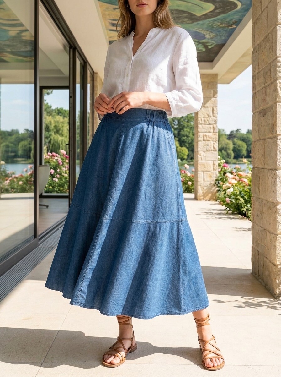 Mayorista LAFÉEROSE - Falda vaquera con bolsillos Largo 87 cm