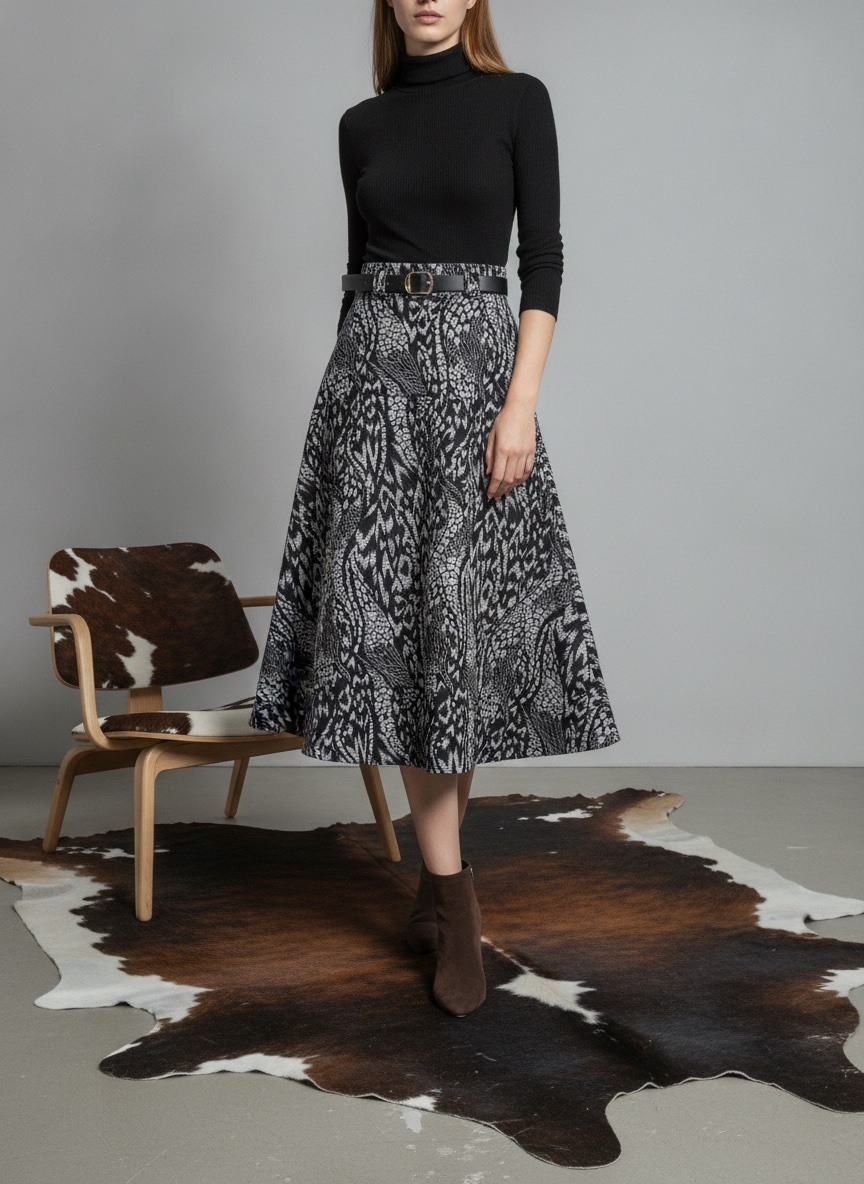 Grossiste LAFÉEROSE - Jupe longue fluide évasée imprimée avec ceinture chic casual