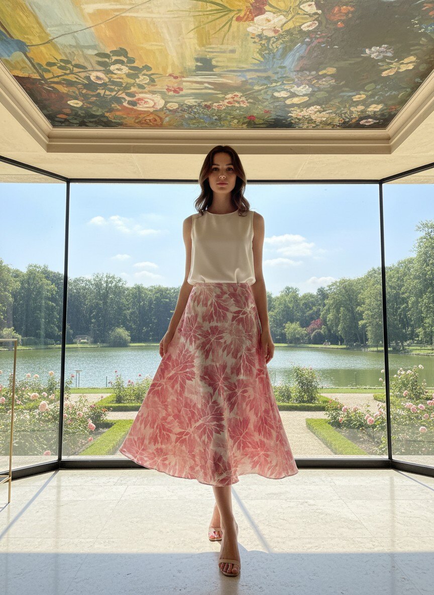 Grossiste LAFÉEROSE - Jupe longue fluide à imprimé fleuri et broderie effet soie et satin