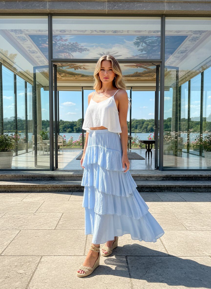Grossista LAFÉEROSE - Gonna lunga in mussola di cotone con fodera svasata - stile casual