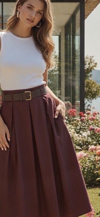 Mayorista LAFÉEROSE - Falda Larga Plisada de Algodón con Cinturón