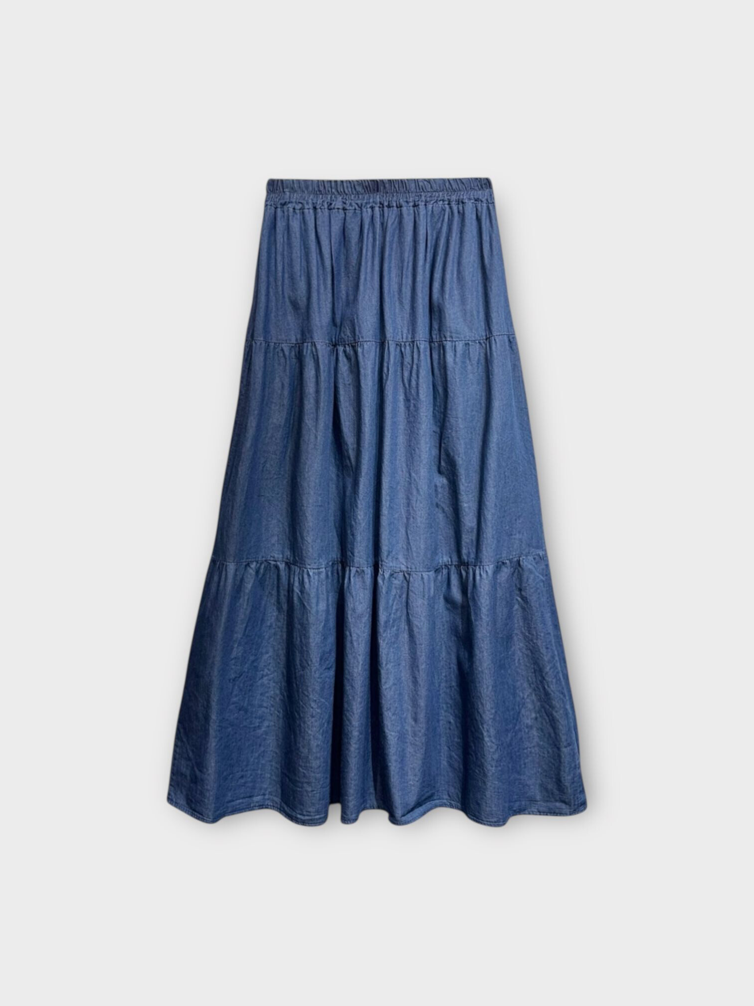 Grossista LAFÉEROSE - Gonna lunga in denim morbido, ampia e svasata