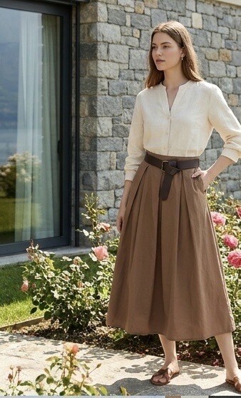 Grossiste LAFÉEROSE - Jupe Longue Plissée en Coton avec Ceinture