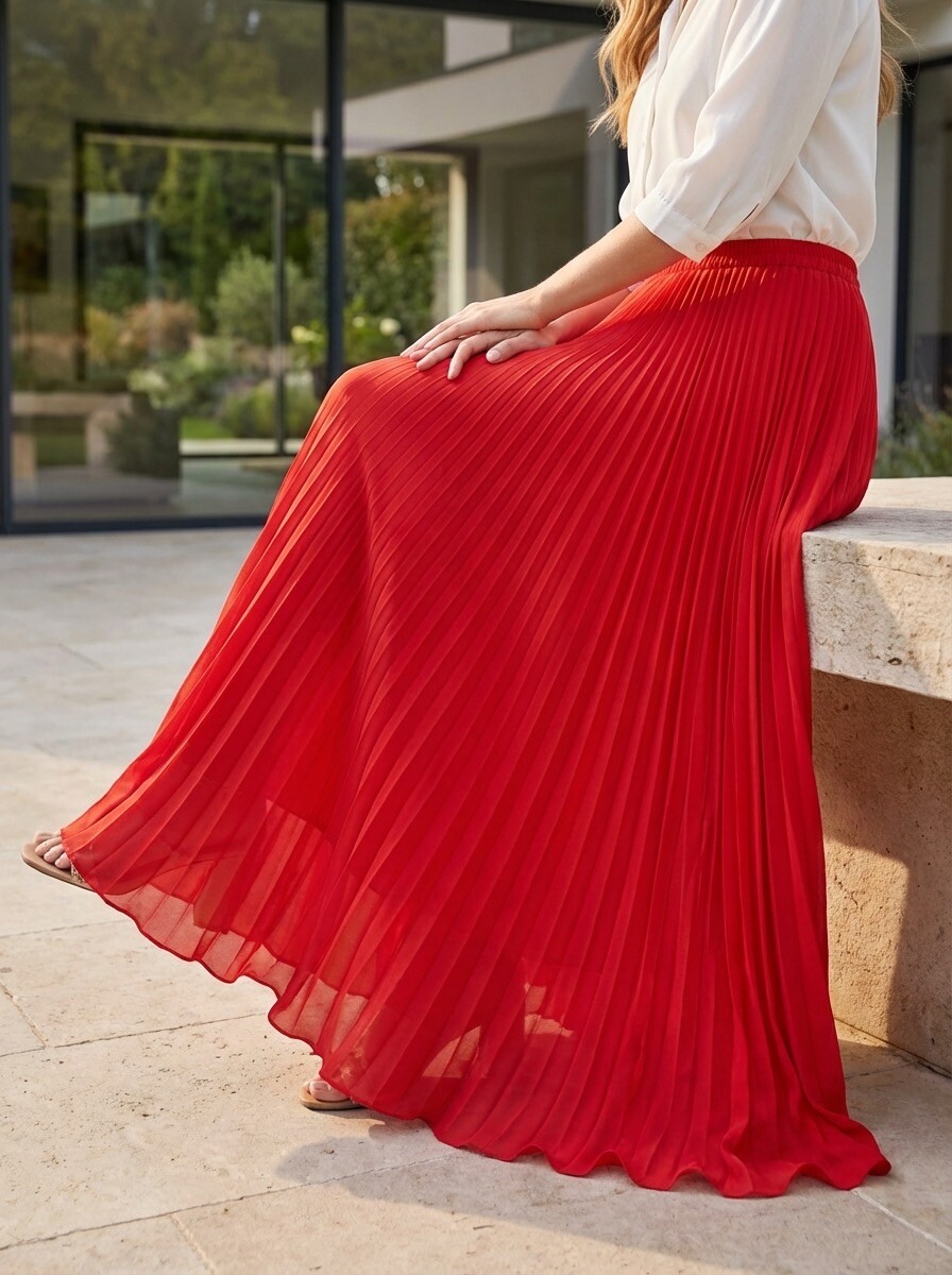 Mayorista LAFÉEROSE - Falda larga plisada fluida de gasa con un 'volante' muy amplio - elegante y chic