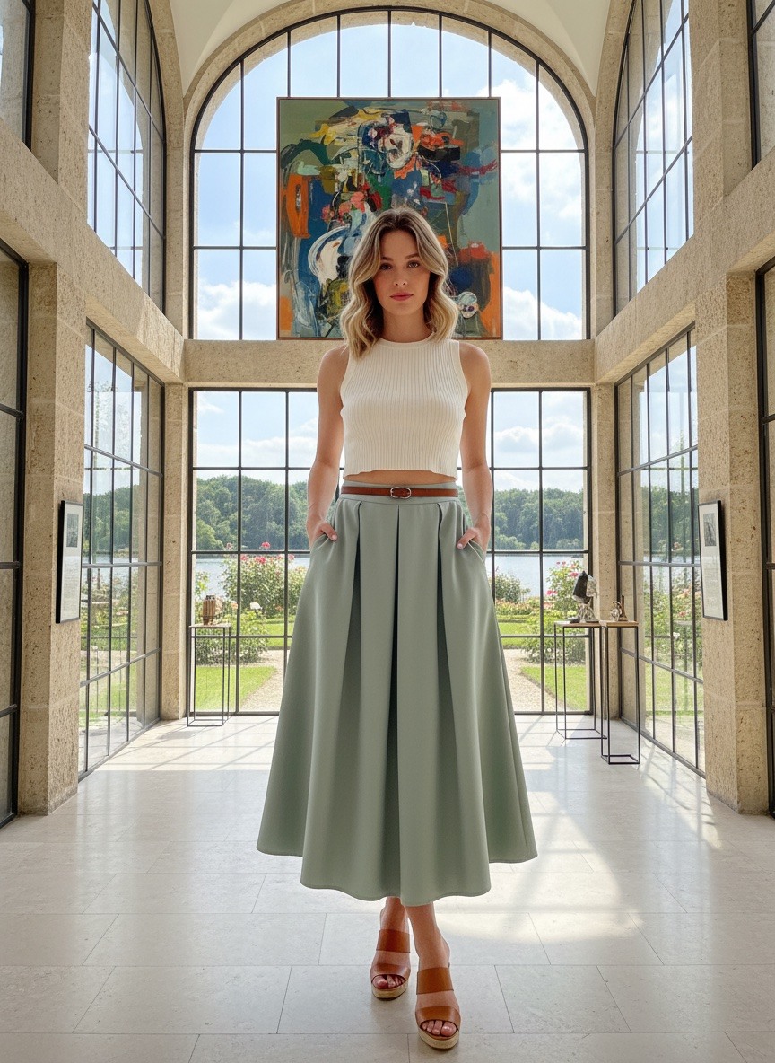 Grossiste LAFÉEROSE - Jupe longue évasé fluide trapèze taille élastique chic élégant ceinture