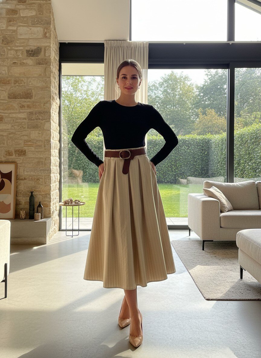 Grossiste LAFÉEROSE - Jupe longue trapèze en viscose à paillettes évasé à poches et ceinture chic