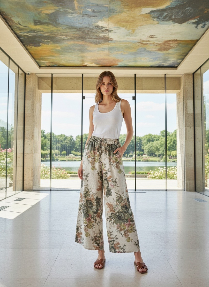 Mayorista LAFÉEROSE - Pantalones Fluidos con Estampado Floral – Estilo Boho-Chic