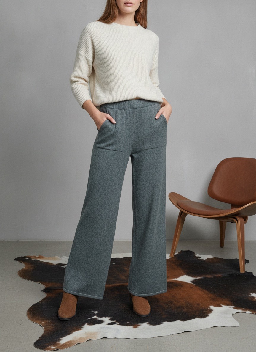 Grossiste LAFÉEROSE - PANTALON LONG EN MAILLE DOUCE ÉPAISSE JAMBES LARGES ÉVASÉ FLUIDE LAFÉErose