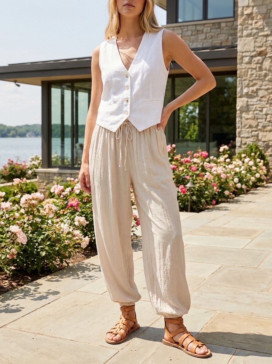 Mayorista LAFÉEROSE - Pantalón fluido estilo jogger / pantalón harem ligero para mujer
