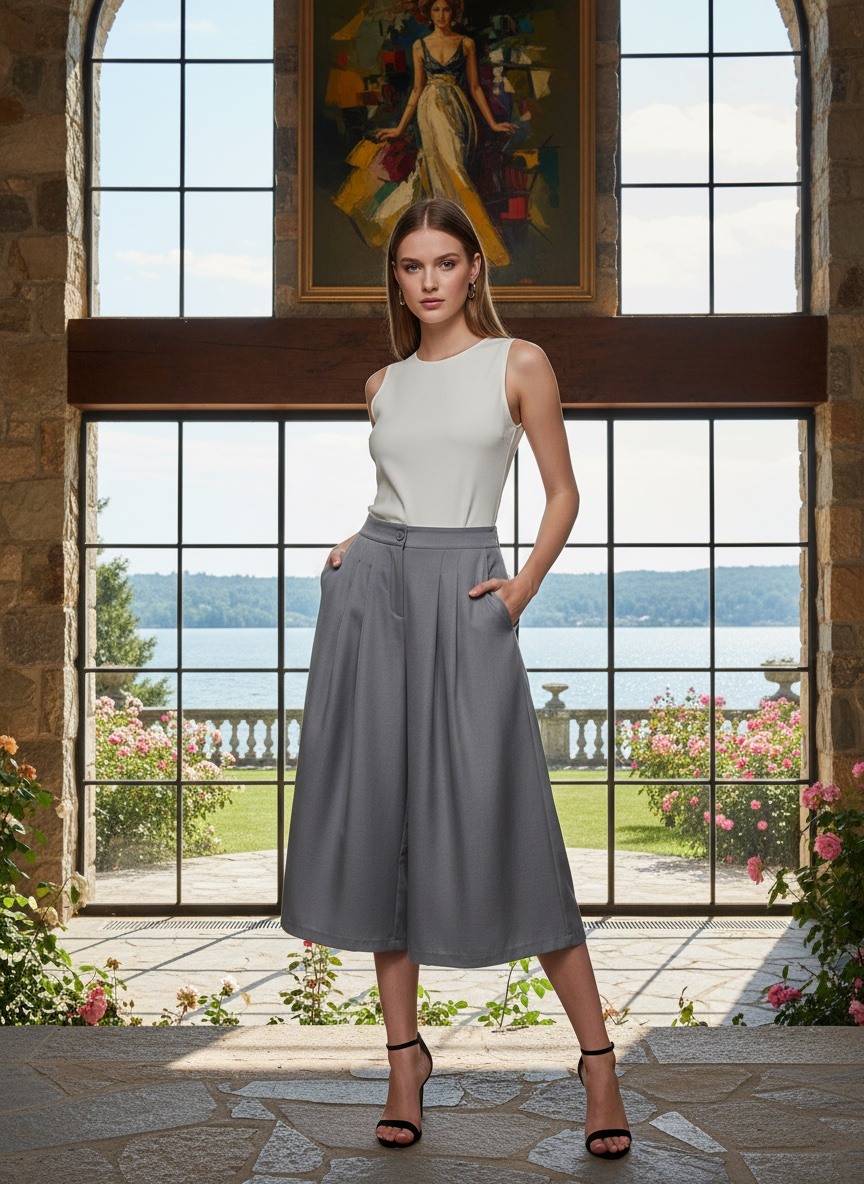 Mayorista LAFÉEROSE - Pantalones fluidos de medio largo con elegantes pantalones y botones elegantes