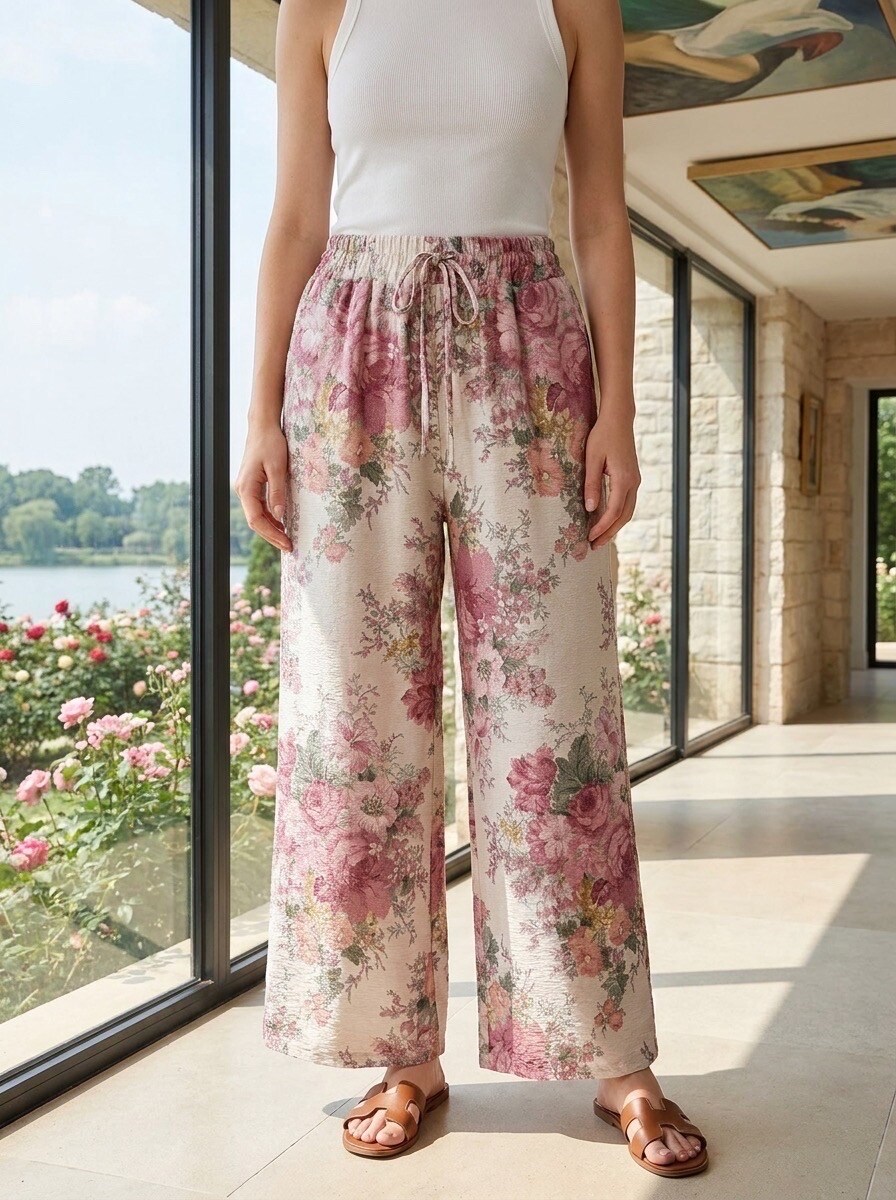 Großhändler LAFÉEROSE - Fließende Hose mit Blumenmuster – Boho-Chic-Stil