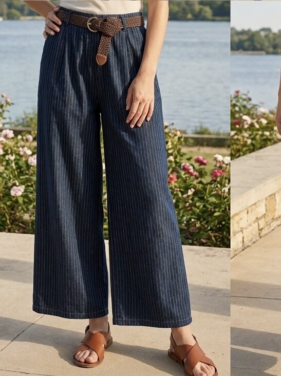 Grossiste LAFÉEROSE - Pantalon Large Fluide à Rayures Tennis – Style Denim Épuré