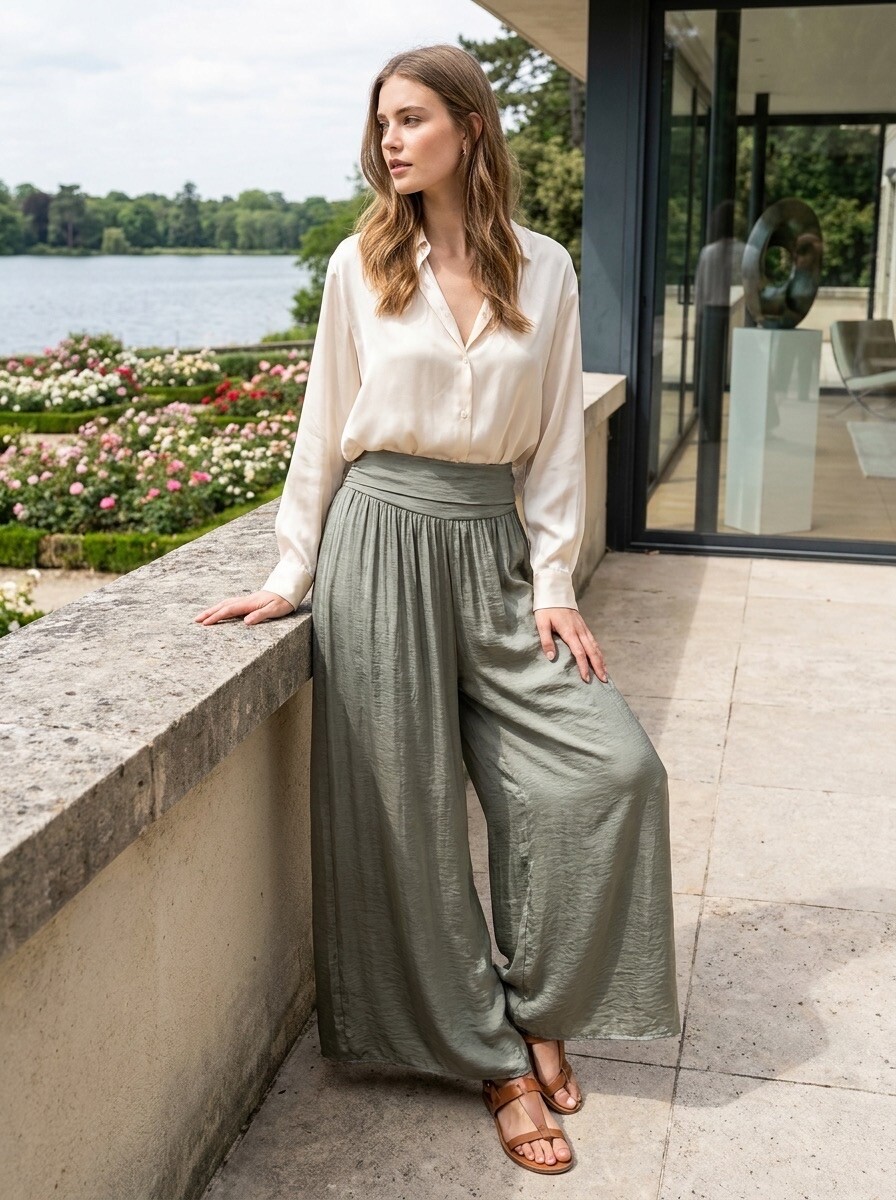 Grossiste LAFÉEROSE - Pantalon Large Fluide en Mélange Soie